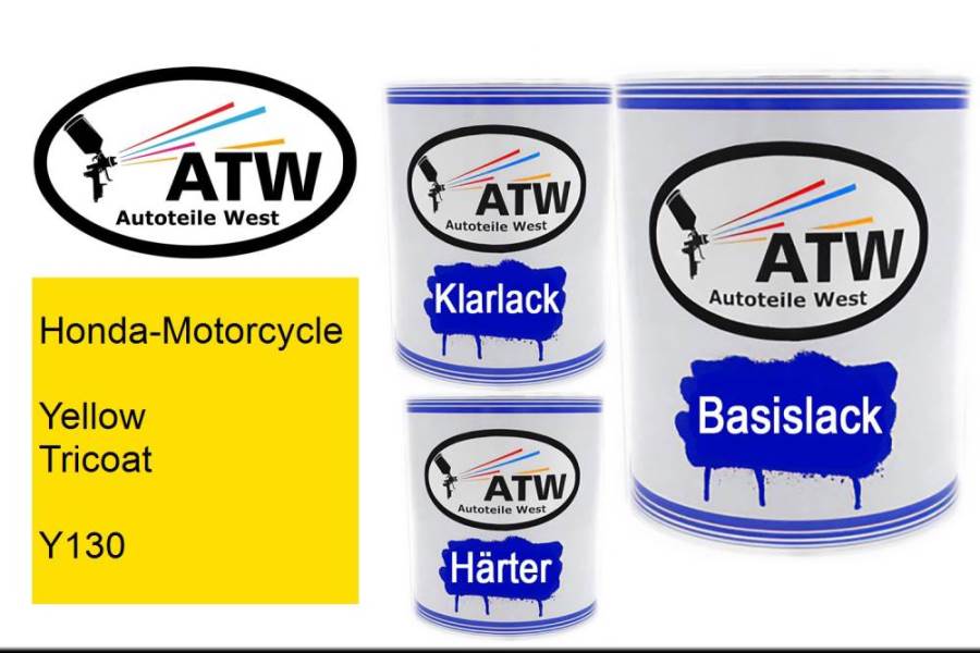 Honda-Motorcycle, Yellow Tricoat, Y130: 1L Lackdose + 1L Klarlack + 500ml Härter - Set, von ATW Autoteile West.